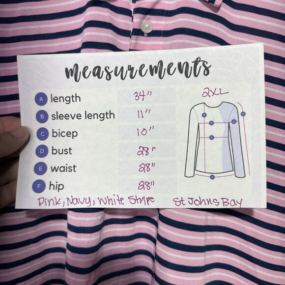St. John’s Bay Polo Shirt Men’s 2XL Pink & Navy Stripe Quick-Dri Comfort Stretch - Picture 5 of 5
